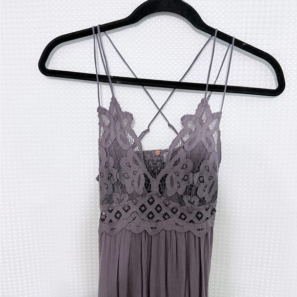 Free People FP One Adella Slip Dress Charcoal Lace Boho Tiered Mini S Petite - Picture 7 of 9